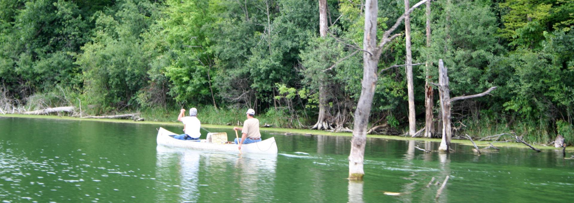 Two men canoeing at Chester Woods park