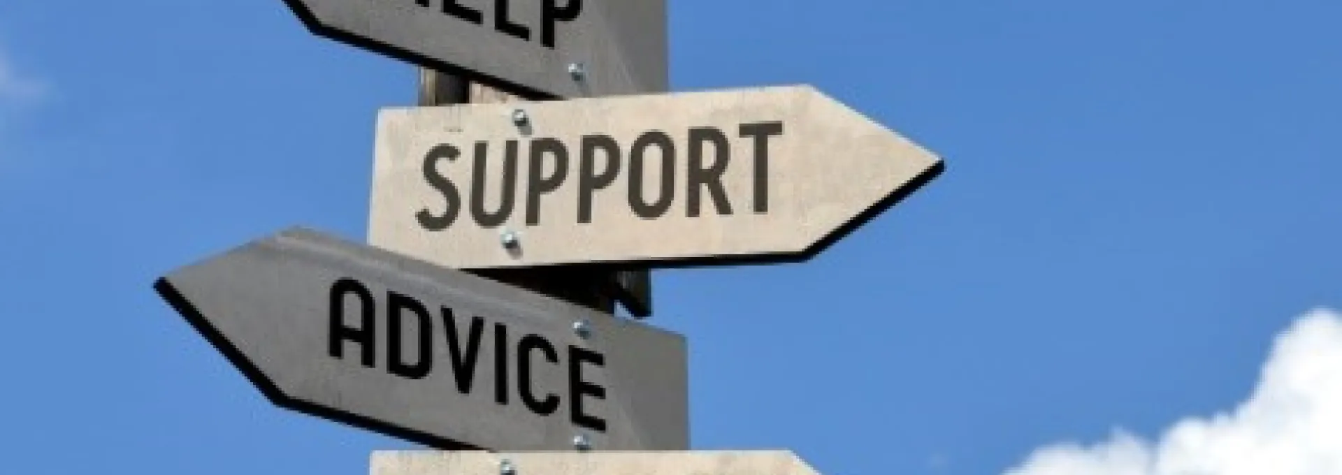 Direction Sign with the words help, support, advice and guidance listed