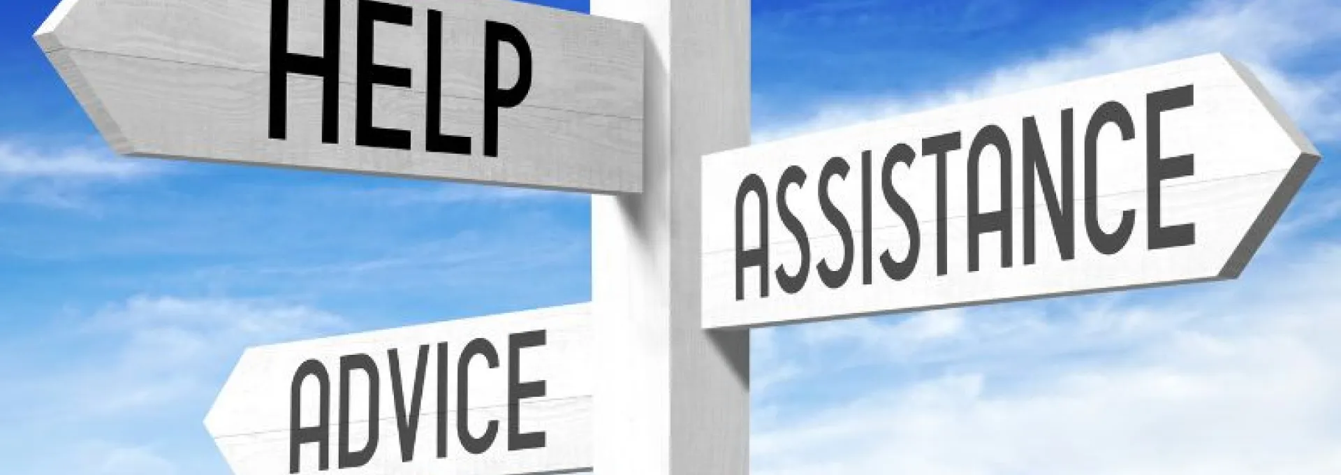 Direction Sign with the words help, support, advice and guidance listed