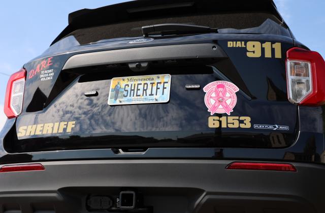 Sheriff's Office Squad with Breast Cancer Awareness Decal on the back