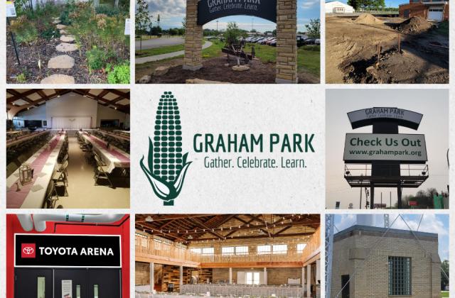 Graham Park logo with pictures from around Graham Park.