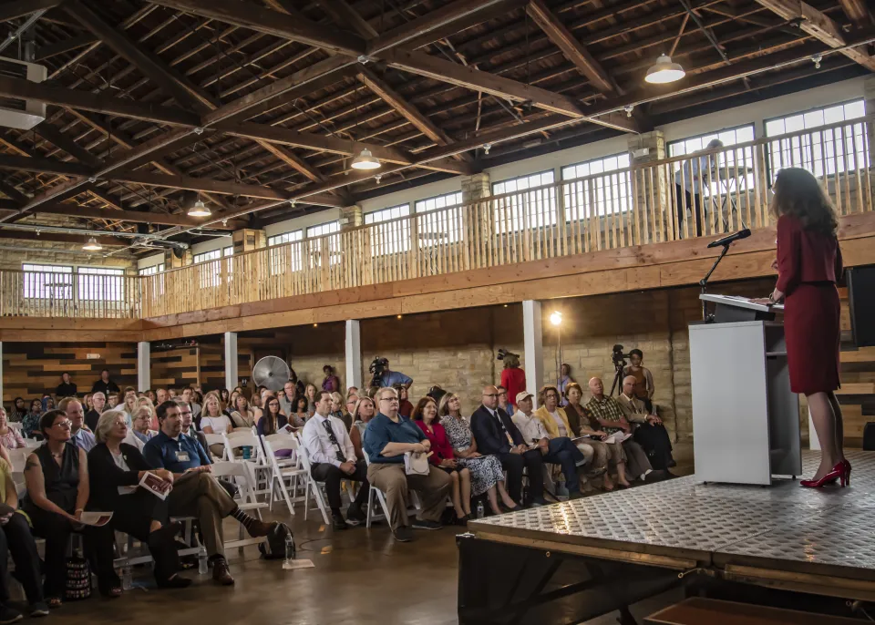 Audience gathered in Floral Hall for "A Community United" event
