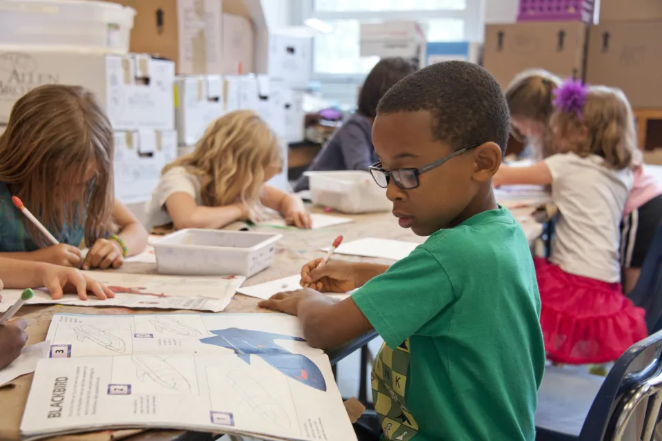 Children doing school work