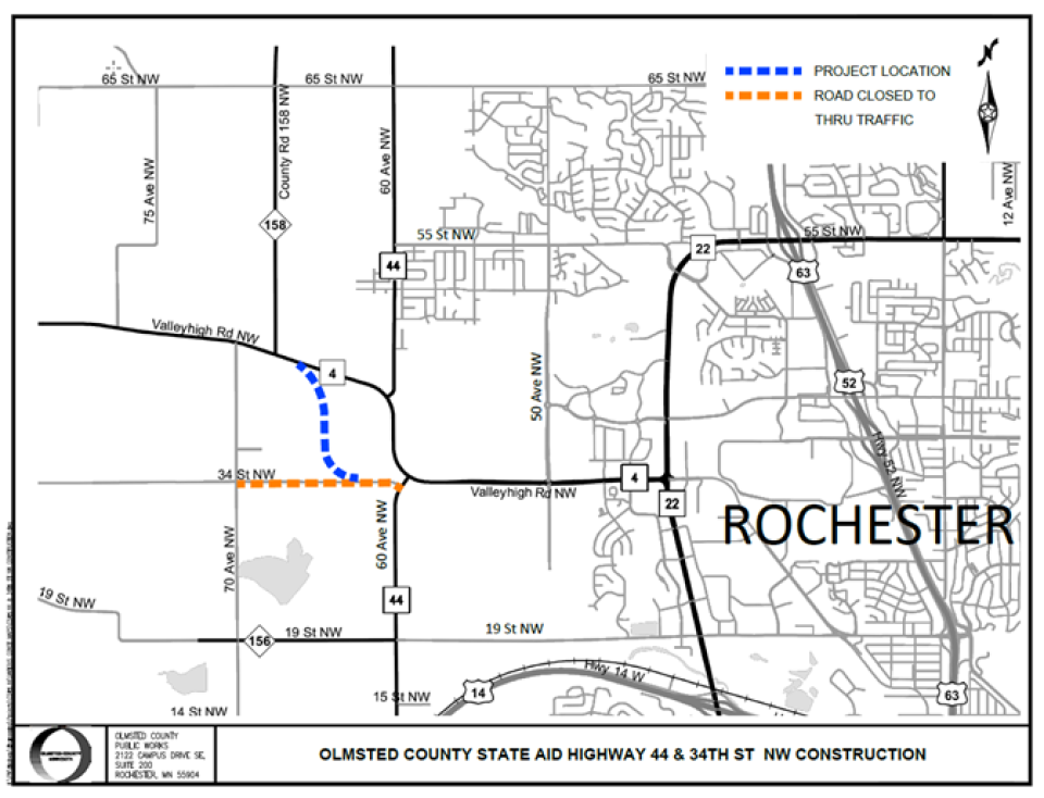CSAH 44 and 34th Street NW Construction Map