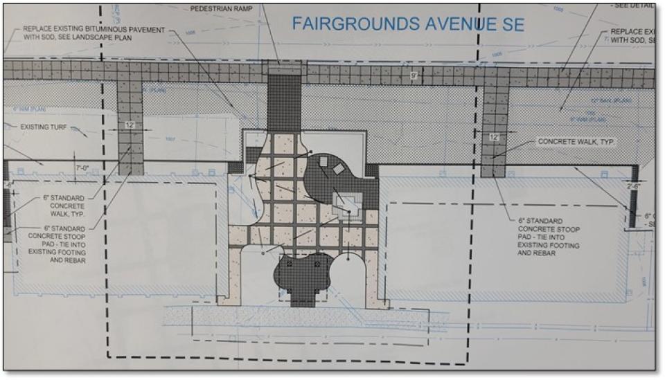 Diagram of the outdoor event plaza between Crawford Hall and Floral Hall at Graham Park.