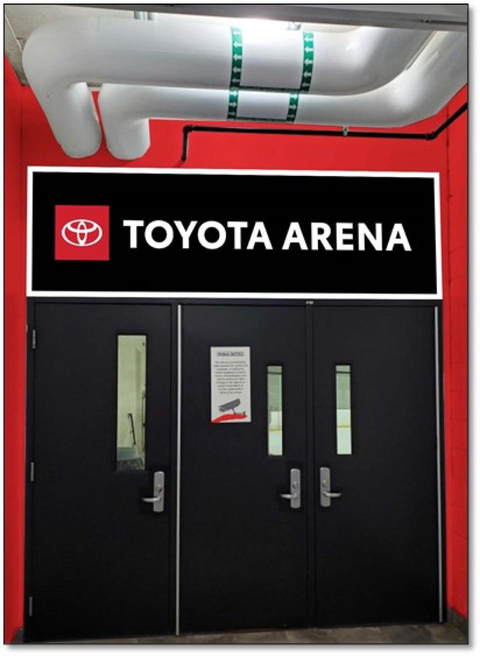 potential sponsorship designs inside Graham Arena by Toyota.