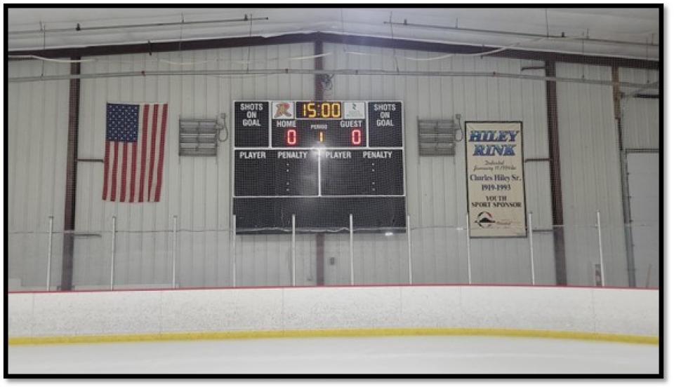 New scoreboard inside rink two.