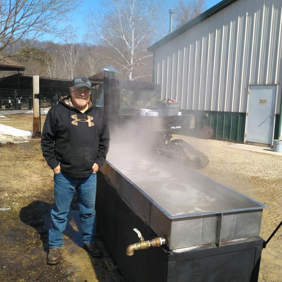 boiling sap for syrup at Oxbow Park