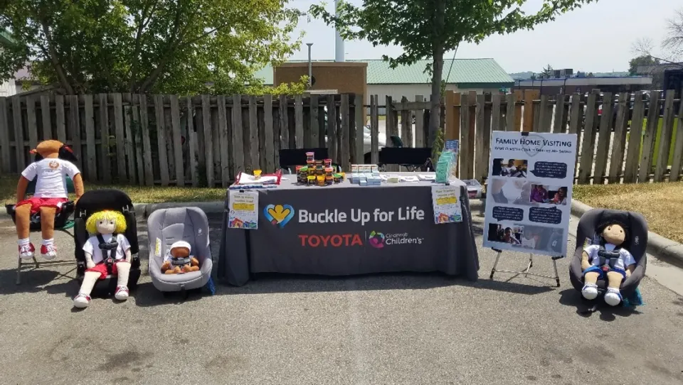 table set up to promote car seat program
