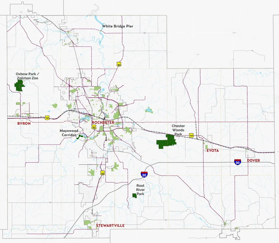 Olmsted County Parks Location Map and Roadways