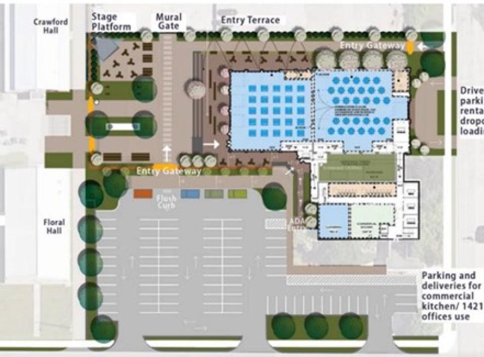 Overview of the preferred site plan for renovating the former Highway Department building.