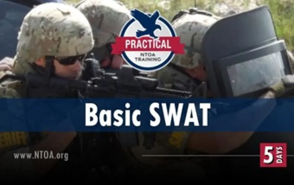 Graphic with law enforcement officers and the works Basic SWAT on the graphic