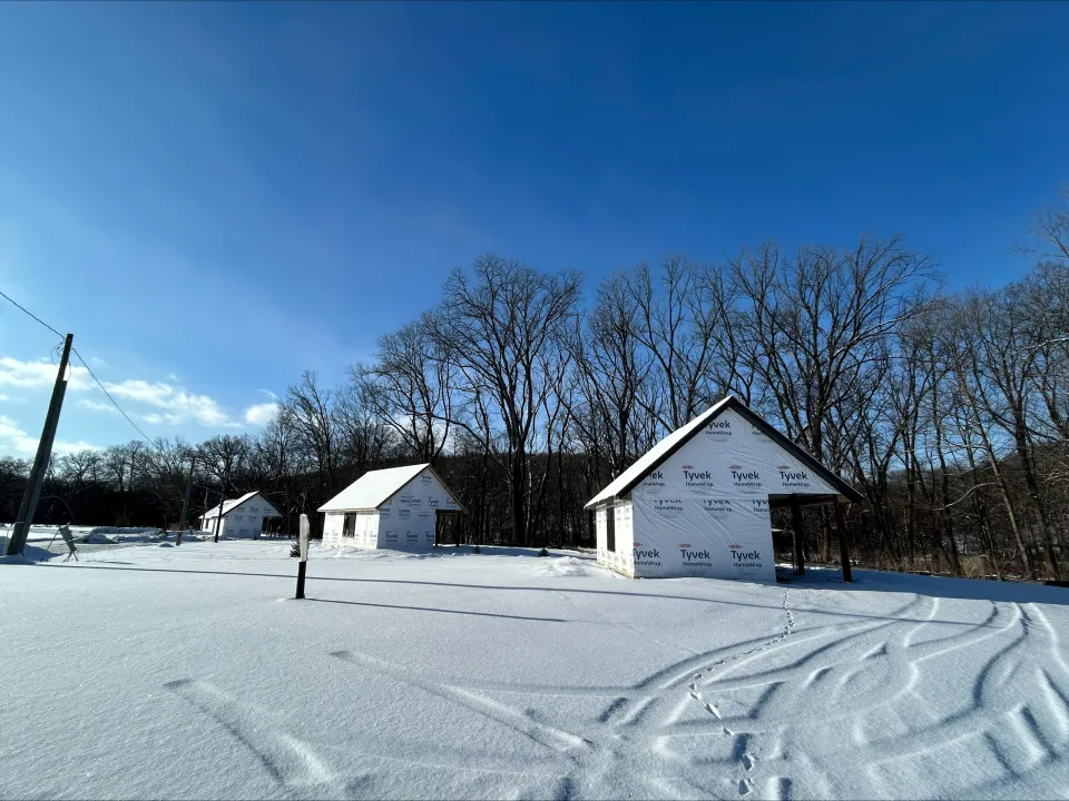 new camper cabins being built at Oxbow's new camp ground