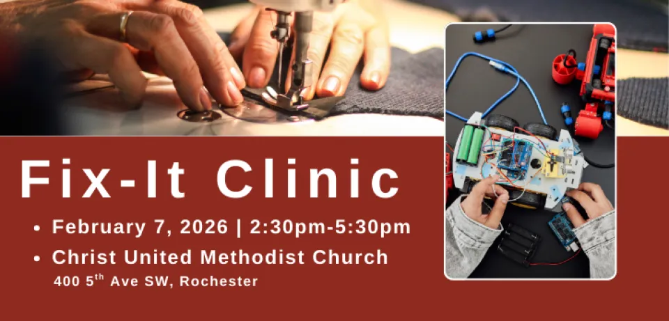 Promotional Banner for Fix-It Clinic on February 7, 2026 at Christ United Methodist Church