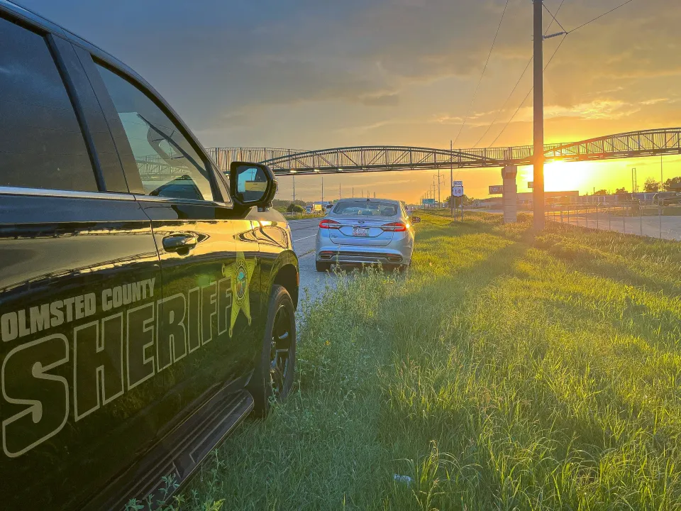 Sheriff's Office squad on highway 14 making a traffic stop
