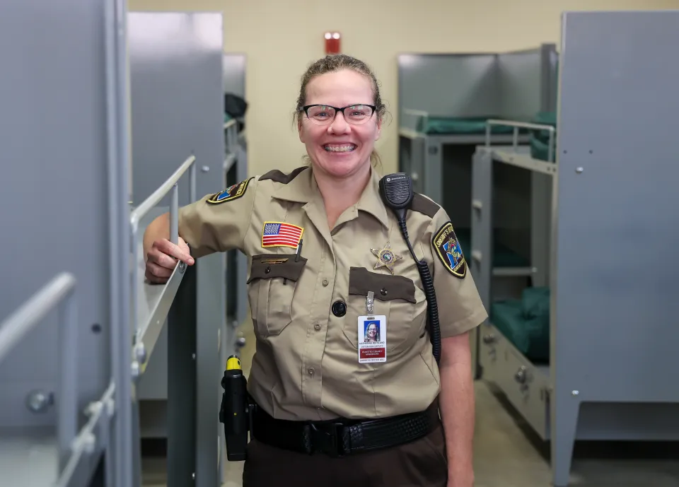 Katie Refsland standing inside work release