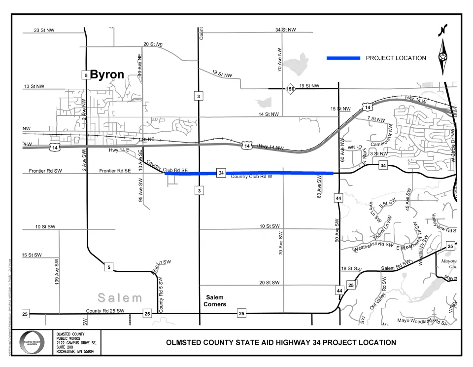 map location for project location three miles of CSAH 34 from west of CSAH 44