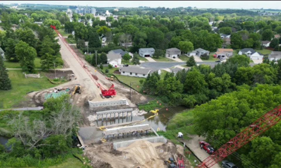 Drone shot of bridge construction