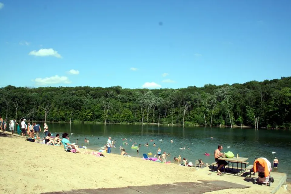 People at the beach at Chester Woods Park