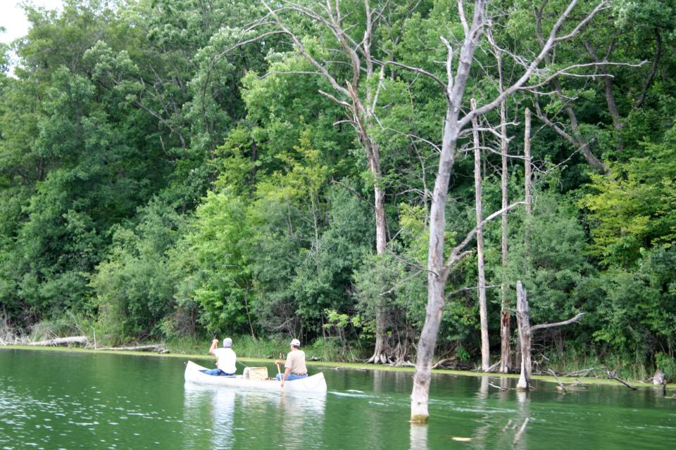Two men canoeing at Chester Woods park
