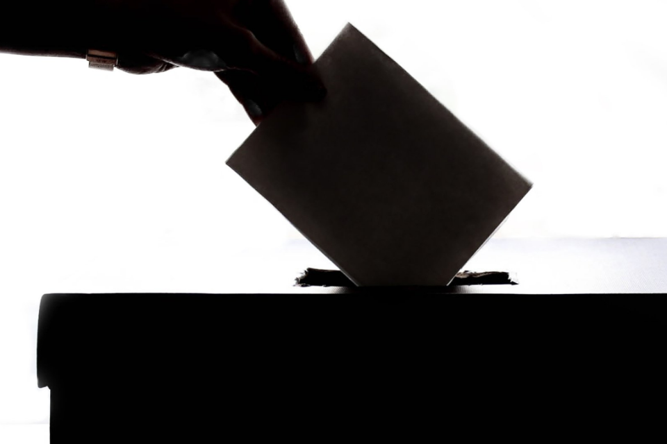 Person putting a ballot in a box