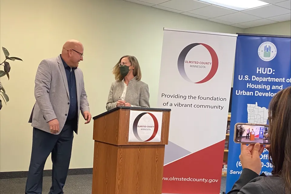 Commissioner Mark Thein and Mayor Kim Norton after signing proclamation at House America event