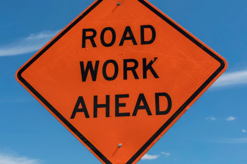 Road work ahead sign