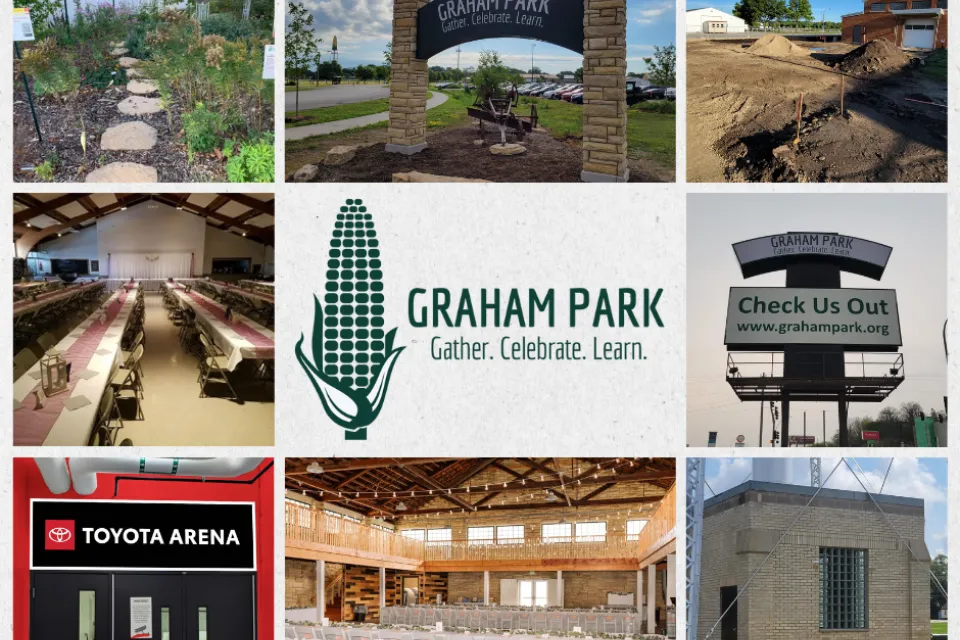 Graham Park logo with pictures from around Graham Park.