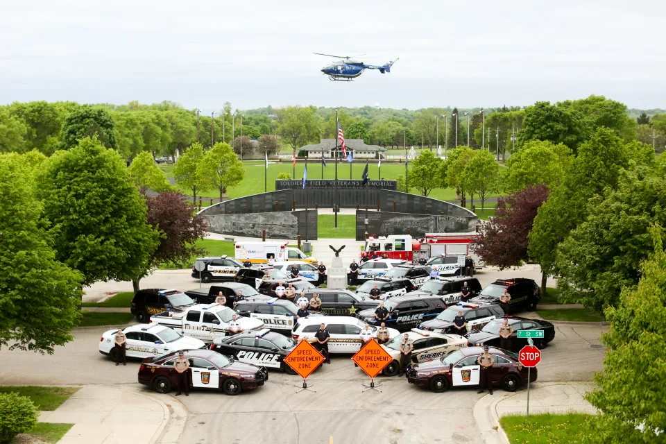 several law enforcement vehicles