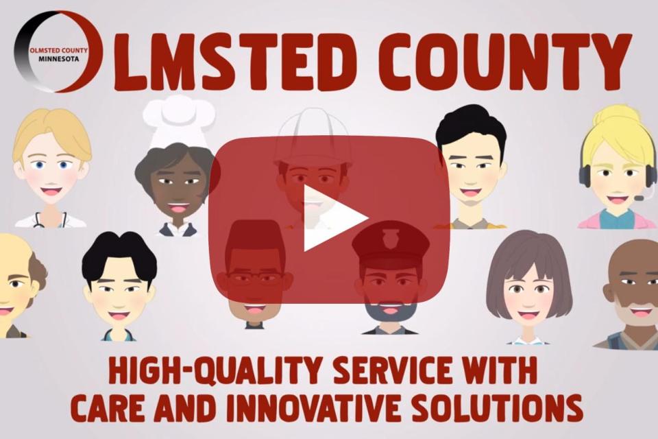 Video still with a play button for Olmsted County's animated video How Olmsted County government benefits the community.