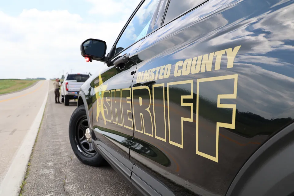Deputy makes traffic stop on side of road.