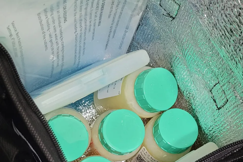 Cooler with bottles of pasteurized donor human milk