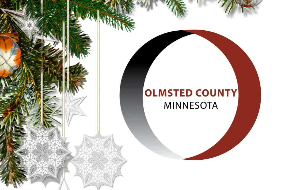 Olmsted County logo, with garland next to it.