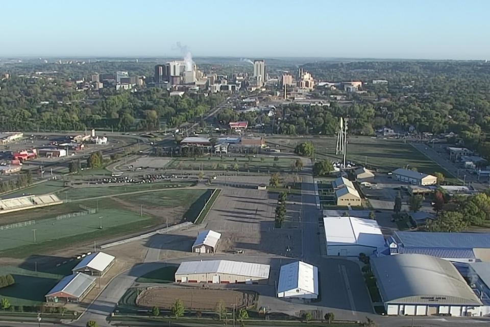 Aerial view of Graham Park looking north toward downtown Rochester. 