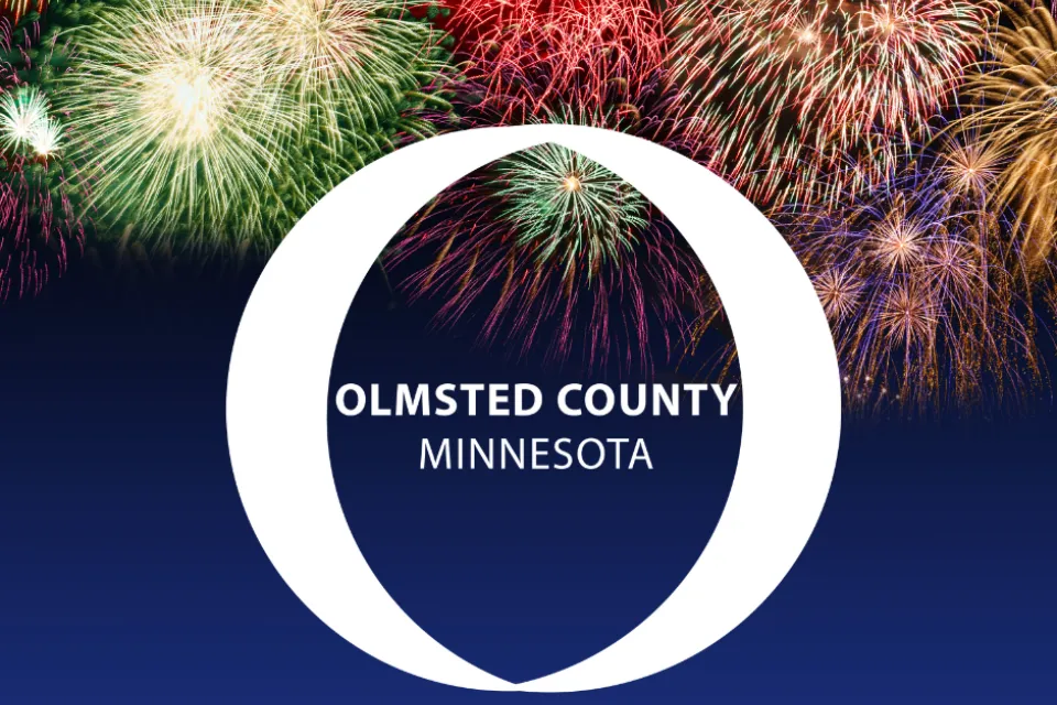 Fireworks with Olmsted County logo