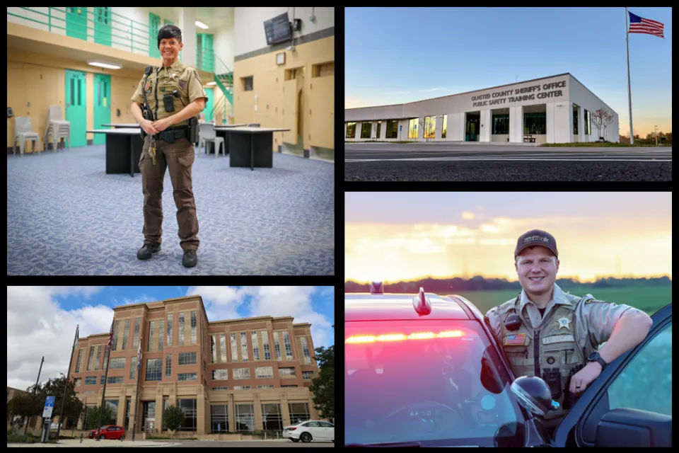 Photo college featuring members of the sheriff's office and building used by the sheriff's office