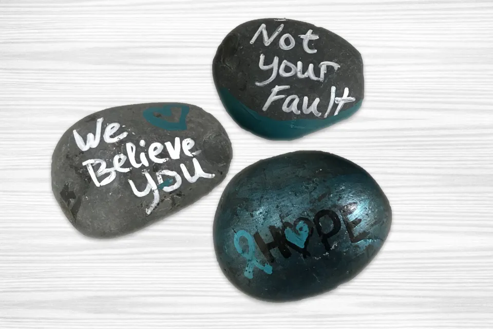 Three rocks with words of affirmation