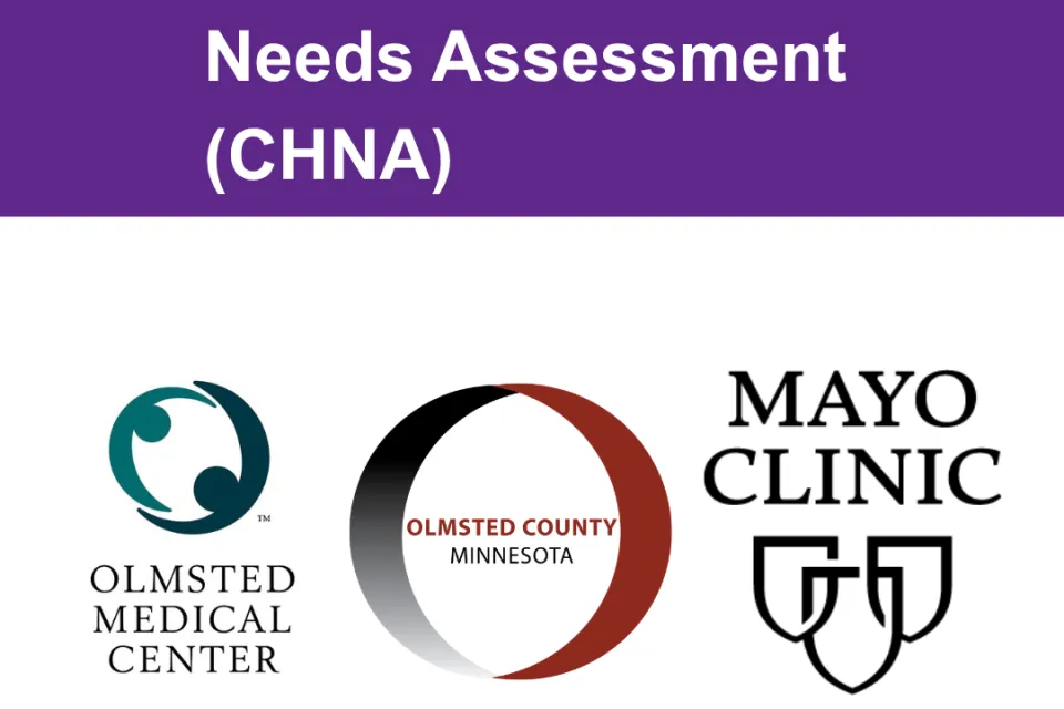 Community Health Needs Assessment (CHNA) with Olmsted Medical Center, Olmsted County, and Mayo Clinic logos